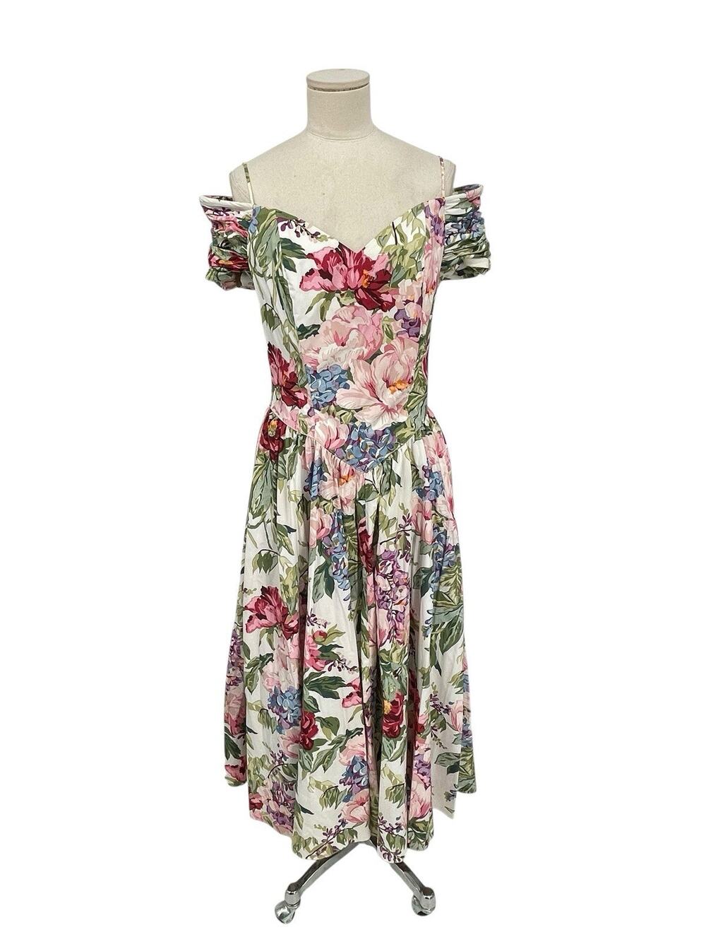 Vintage Moda Int’l Dress Cottagecore Floral Smocked Off Shoulder Size Medium